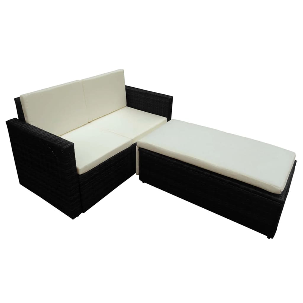 2 részes fekete polyrattan kerti ülőgarnitúra párnákkal
