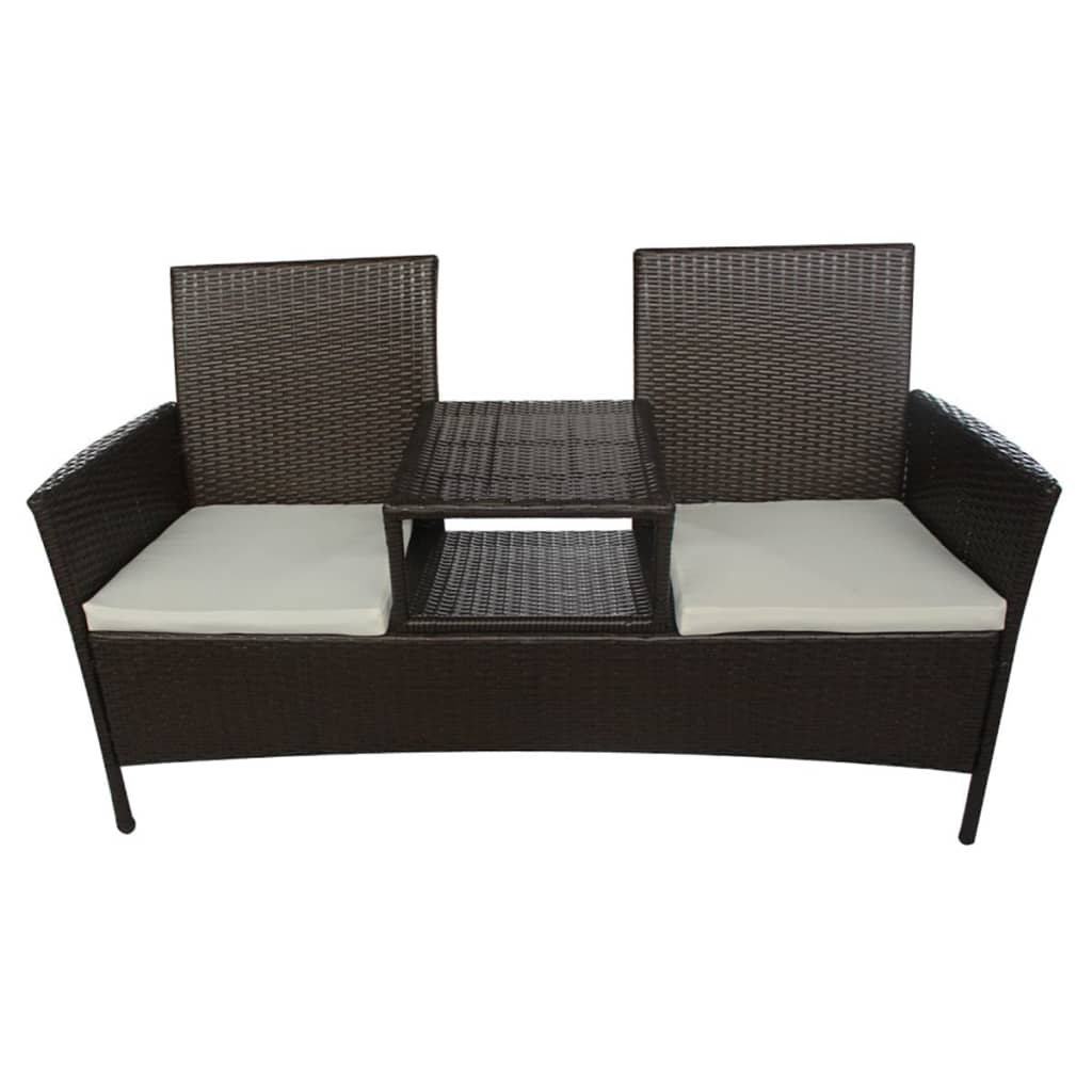 Barna kétszemélyes polyrattan kerti kanapé italtartó asztallal Barna kétszemélyes polyrattan kerti kanapé italtartó asztallal