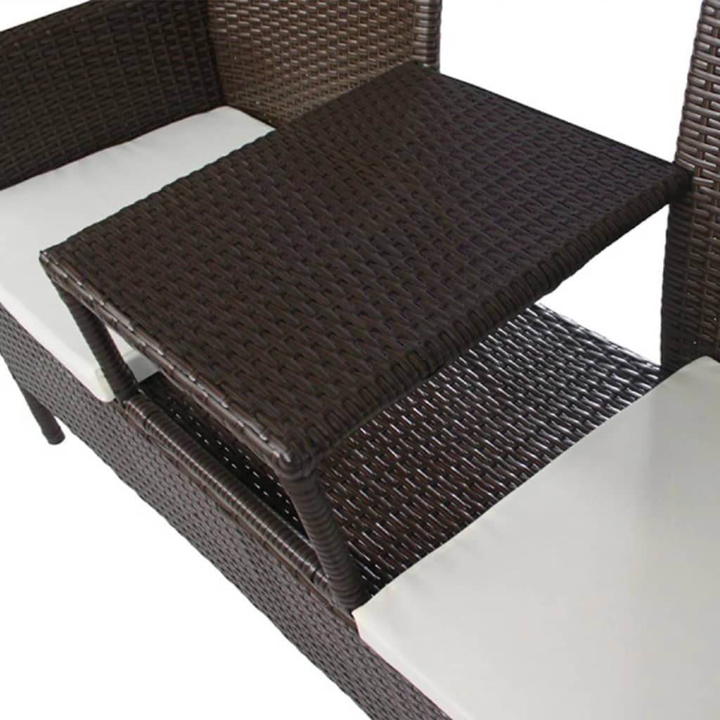 Barna kétszemélyes polyrattan kerti kanapé italtartó asztallal Barna kétszemélyes polyrattan kerti kanapé italtartó asztallal