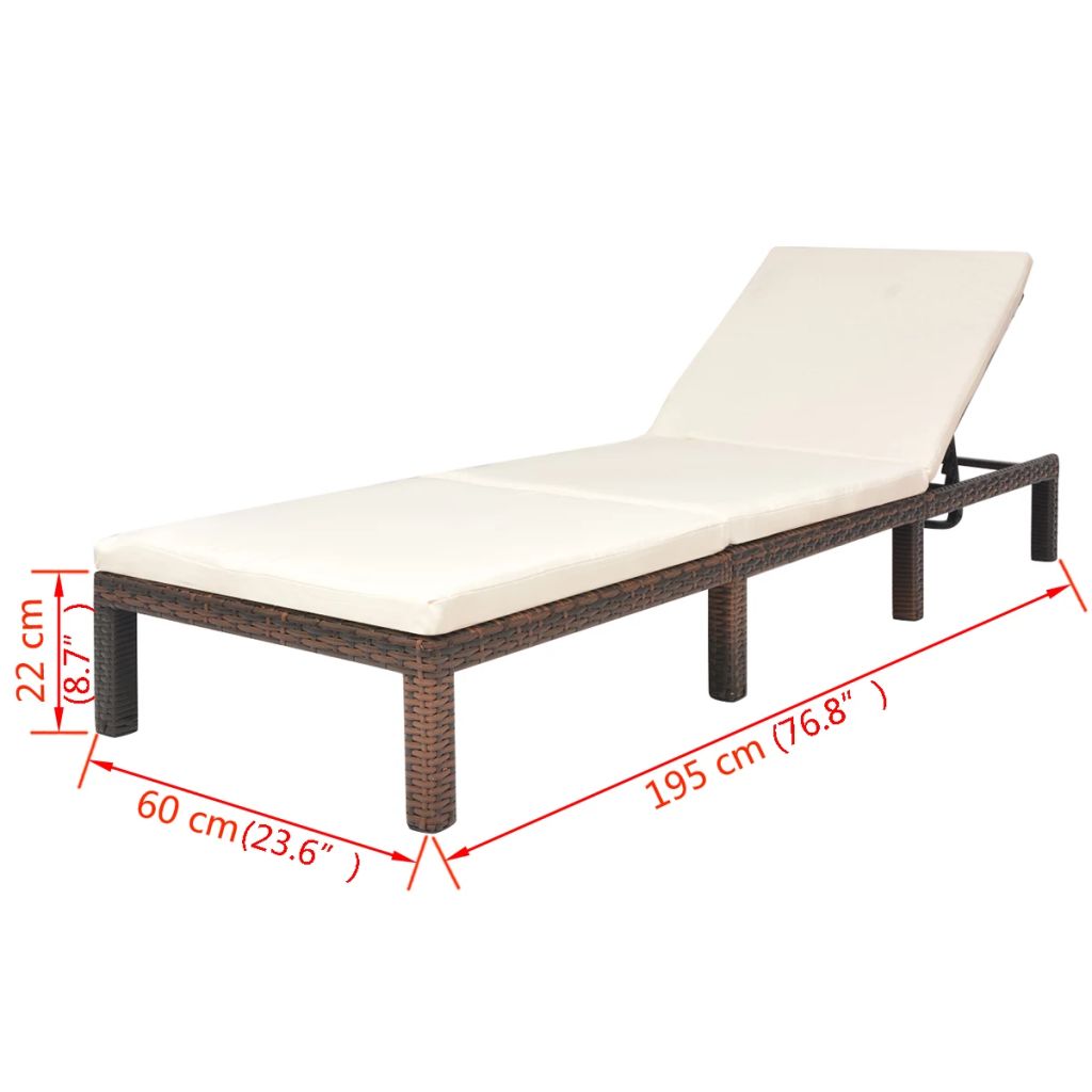 Barna polyrattan napozóágy párnával Barna polyrattan napozóágy párnával