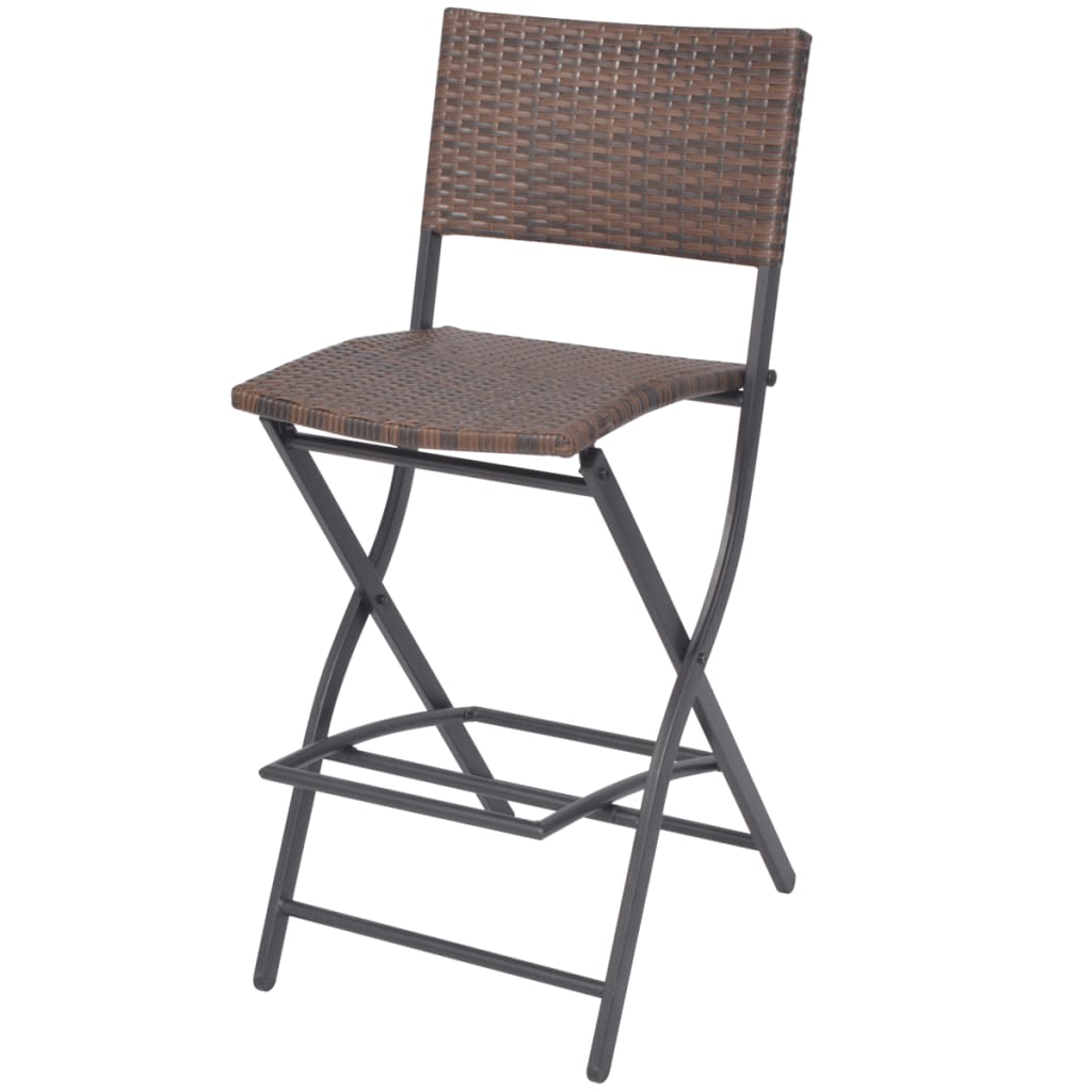 7-részes barna kerti polyrattan/acél összecsukható étkezőszett