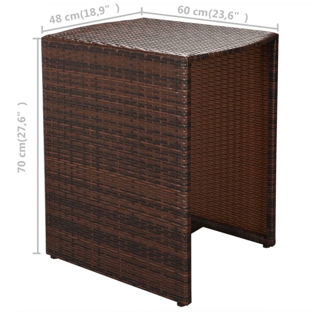 3 darabos barna polyrattan bisztrószett párnákkal