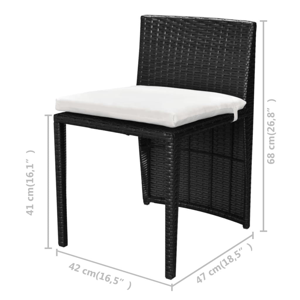 3 darabos fekete polyrattan bisztrószett párnákkal