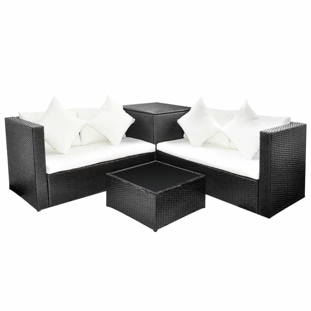 4-részes fekete polyrattan kerti bútorszett párnákkal 4-részes fekete polyrattan kerti bútorszett párnákkal