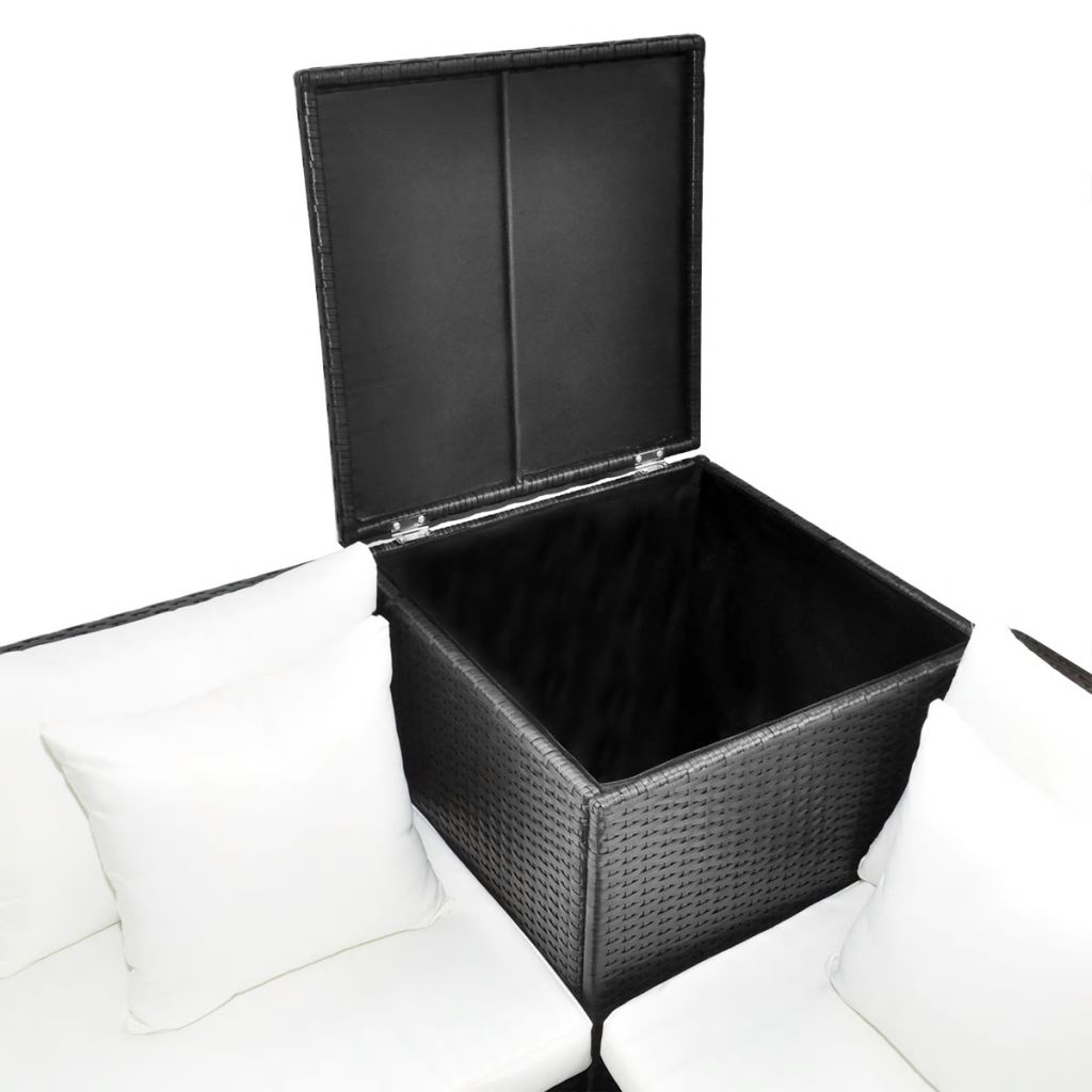 4-részes fekete polyrattan kerti bútorszett párnákkal 4-részes fekete polyrattan kerti bútorszett párnákkal