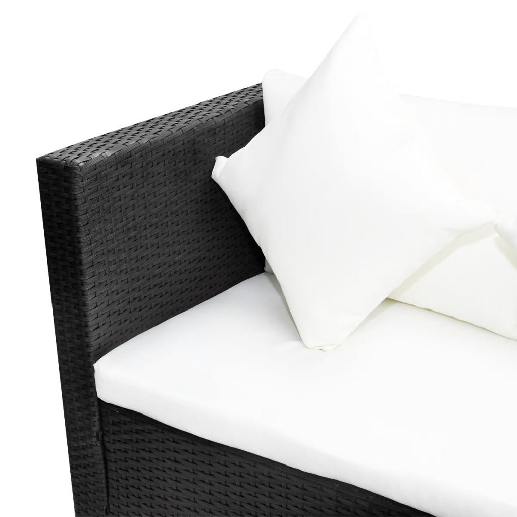 4-részes fekete polyrattan kerti bútorszett párnákkal 4-részes fekete polyrattan kerti bútorszett párnákkal