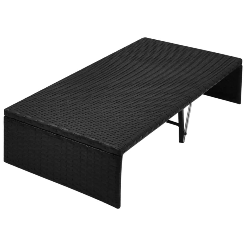 Fekete polyrattan napellenzős kerti ágy 190 x 130 cm
