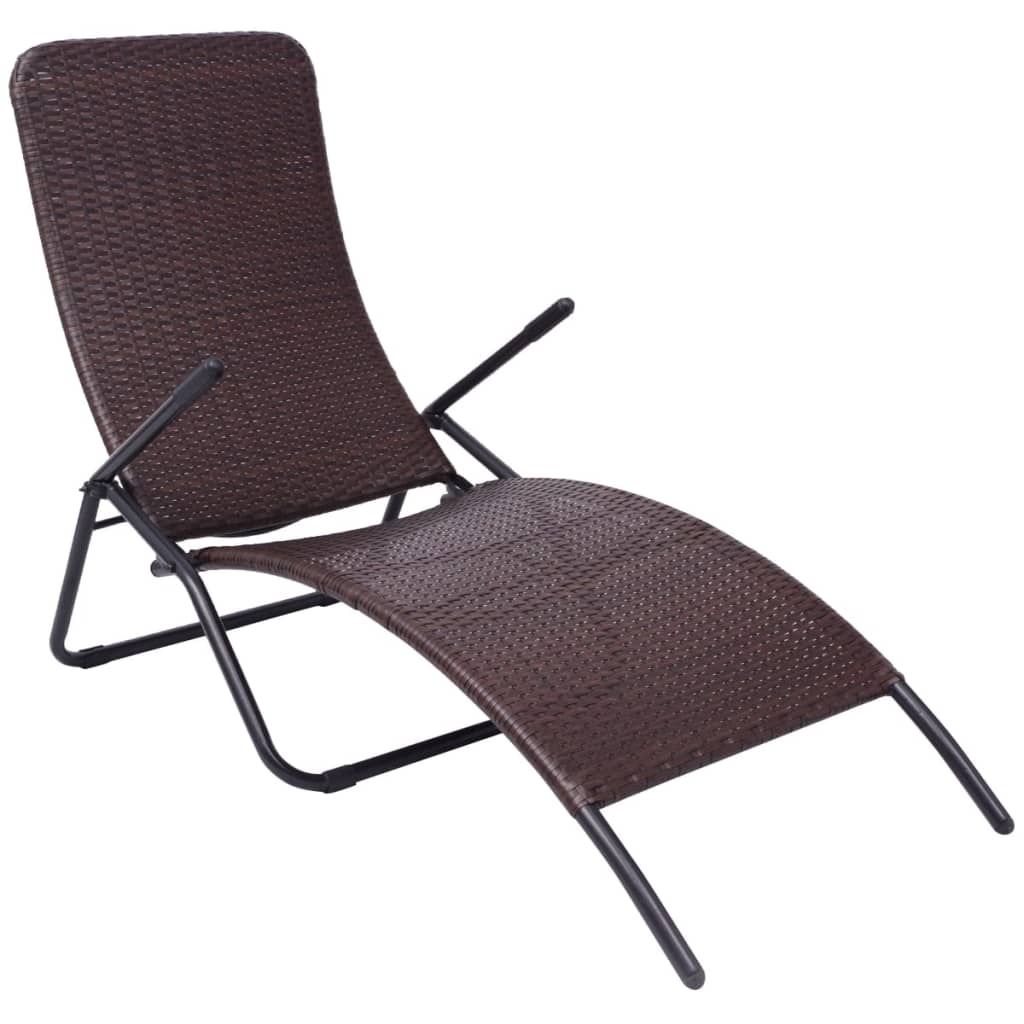 Barna összecsukható polyrattan napozóágy