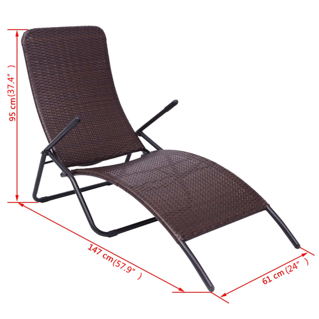 Barna összecsukható polyrattan napozóágy