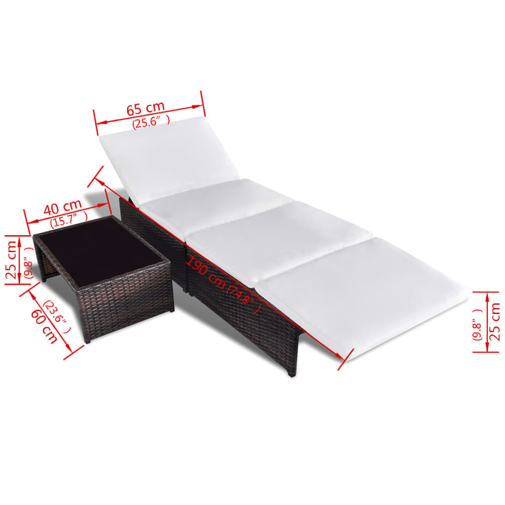 2 db barna polyrattan napozóágy asztallal