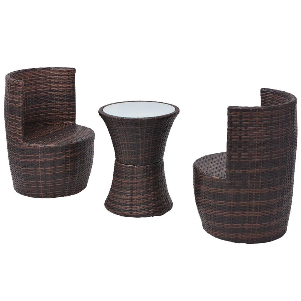 3 darabos barna polyrattan bisztrószett párnákkal