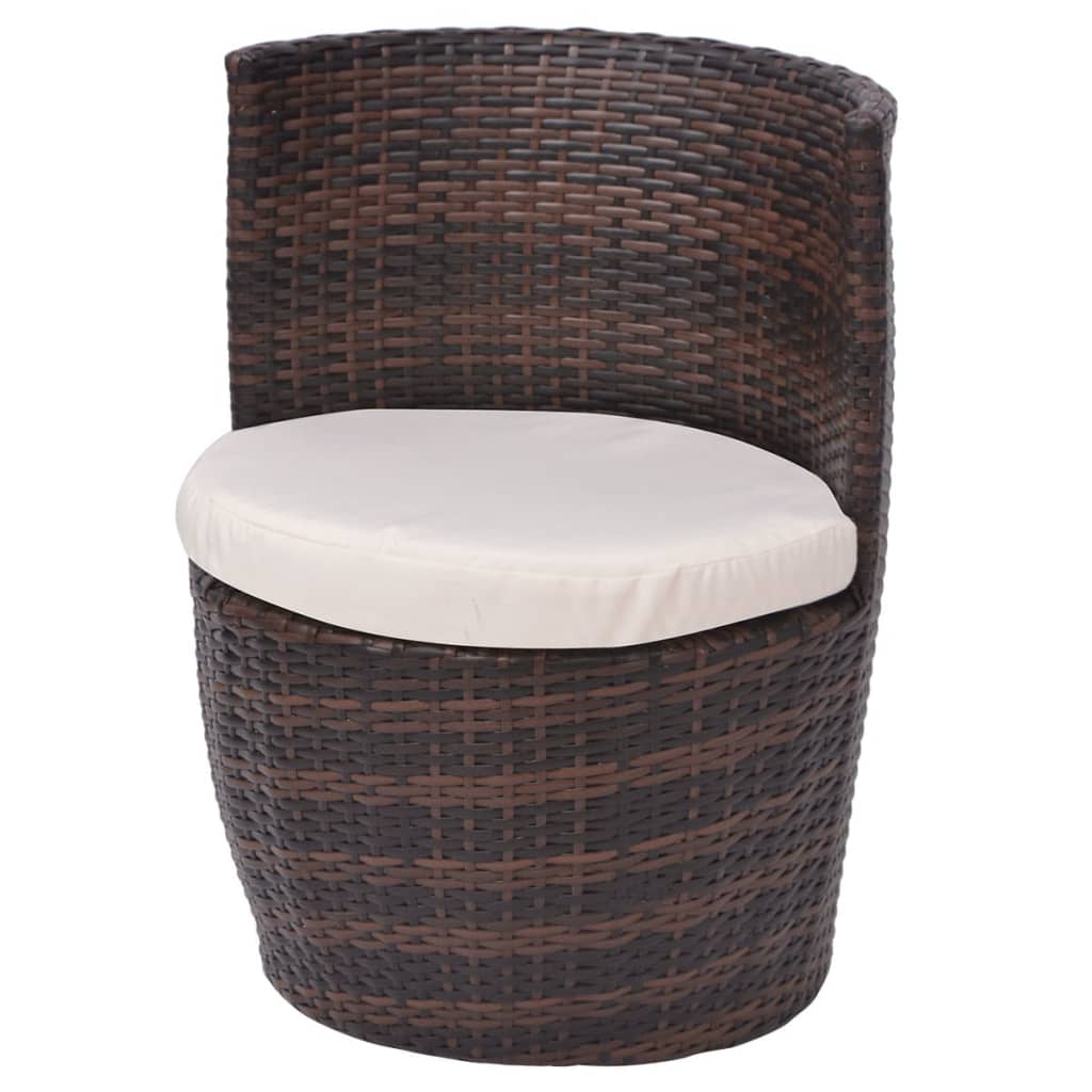 3 darabos barna polyrattan bisztrószett párnákkal