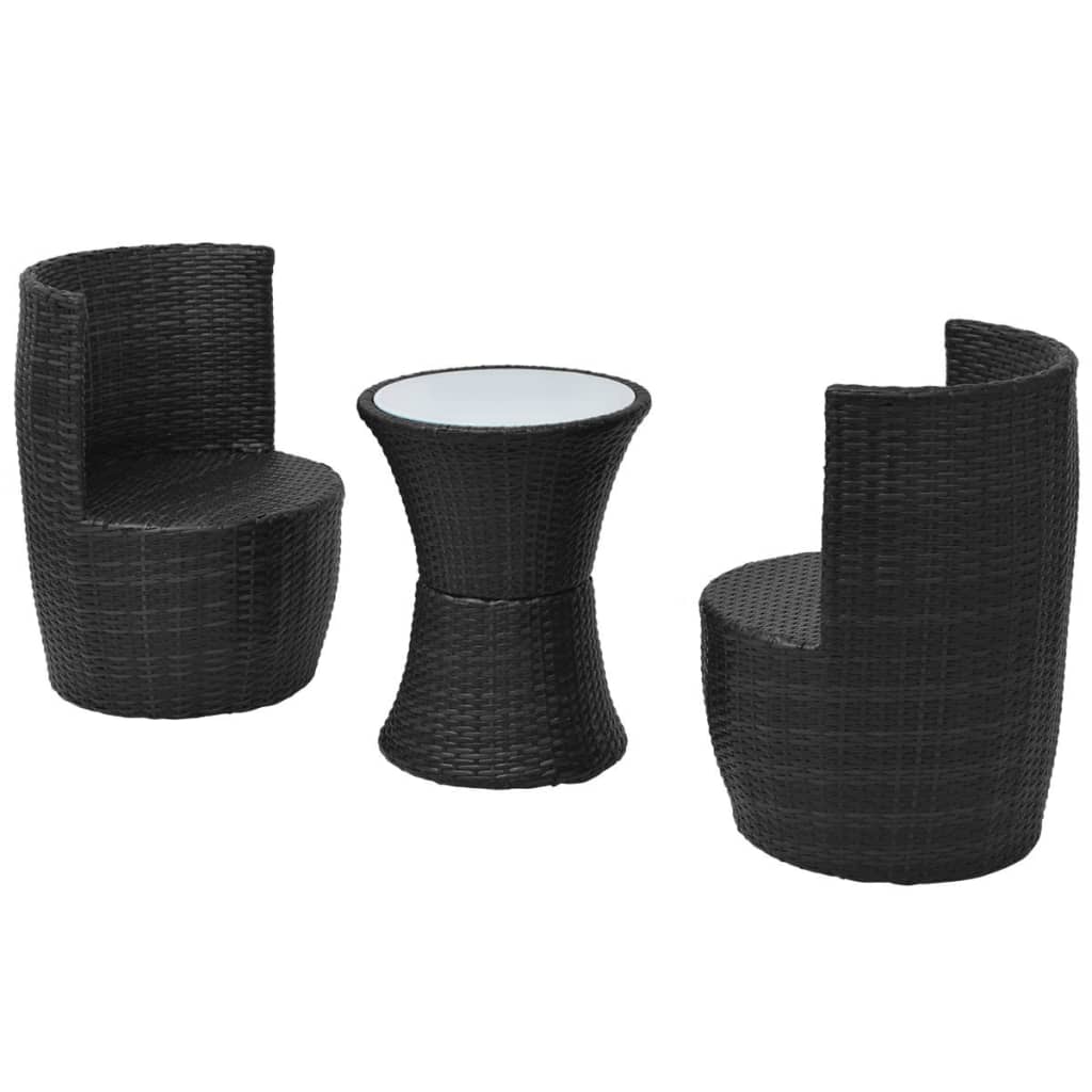 3 darabos fekete polyrattan bisztrószett párnákkal