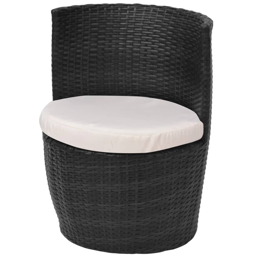 3 darabos fekete polyrattan bisztrószett párnákkal