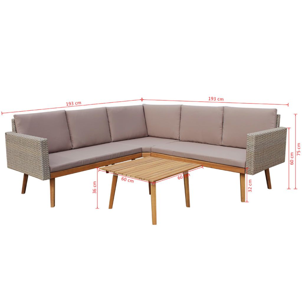 4-részes szürke polyrattan kerti bútorszett párnákkal