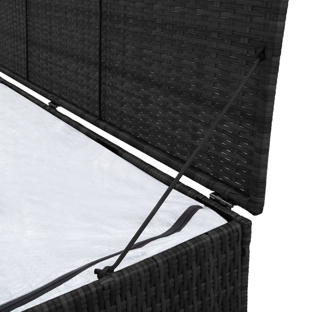 Fekete polyrattan kerti tárolóláda 150 x 50 x 60 cm