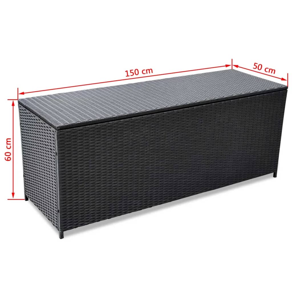 Fekete polyrattan kerti tárolóláda 150 x 50 x 60 cm