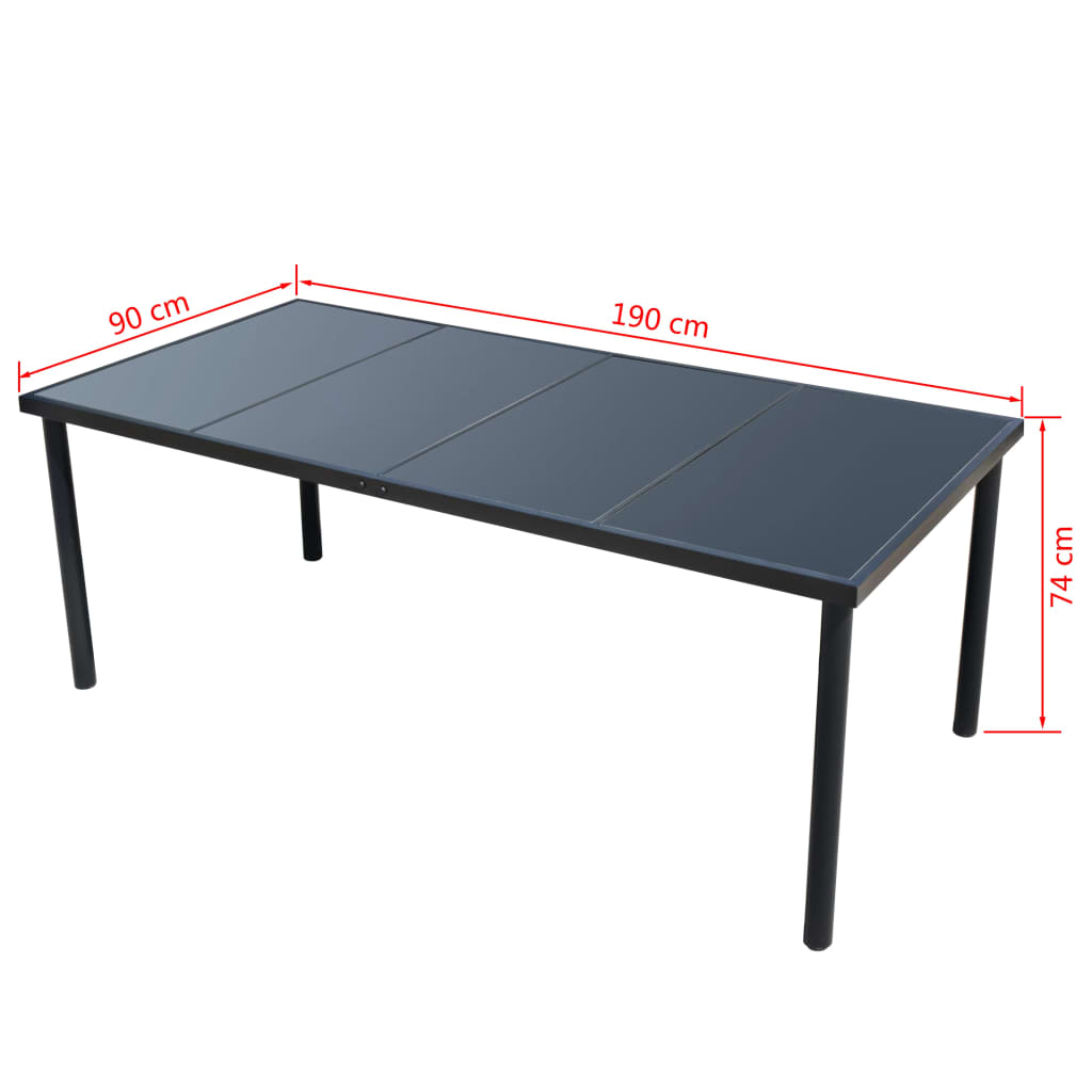 9-részes fekete kültéri acél étkezőkészlet