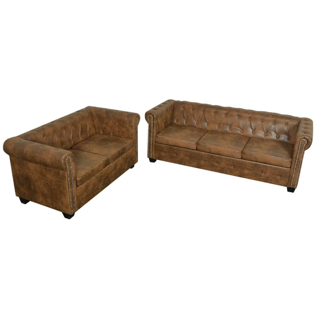 2 és 3 személyes chesterfield kanapé szett barna