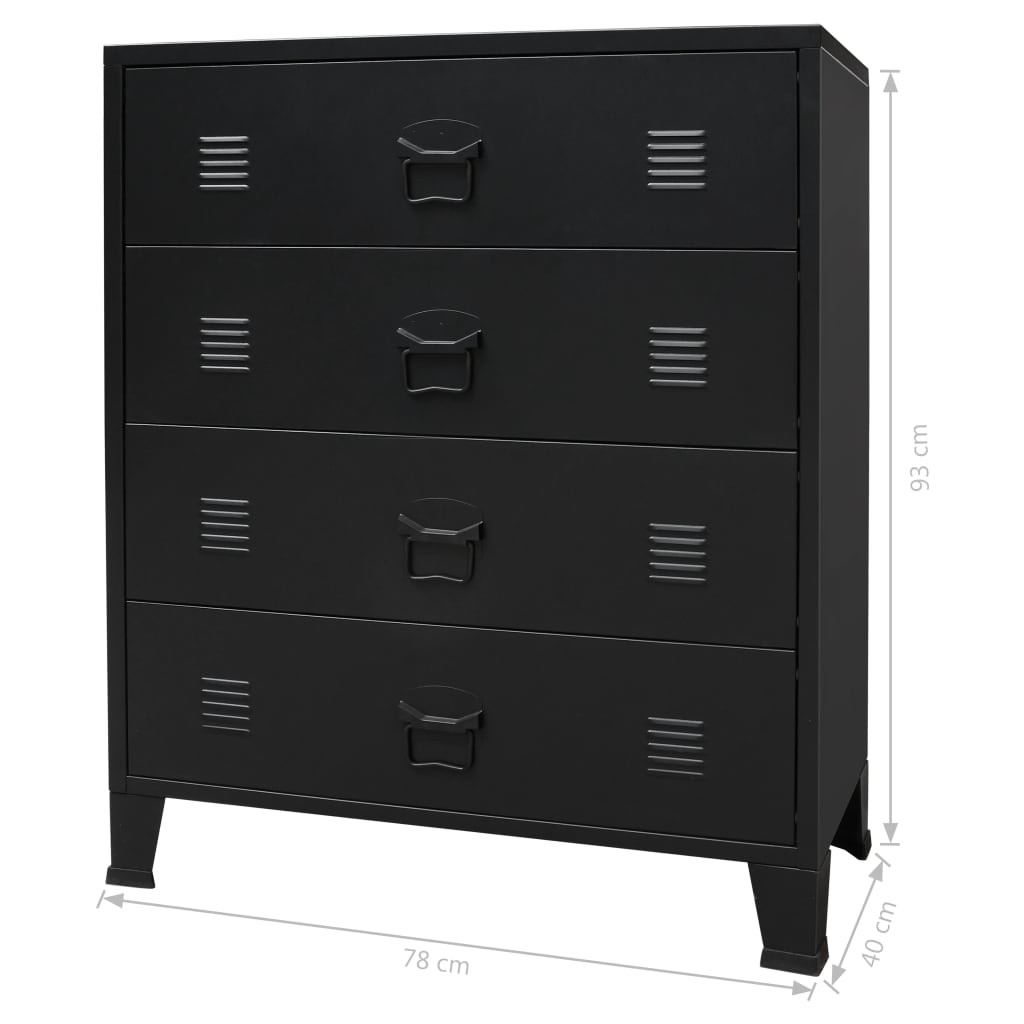 Ipari stílusú fekete fém fiókos szekrény 78 x 40 x 93 cm Ipari stílusú fekete fém fiókos szekrény 78 x 40 x 93 cm