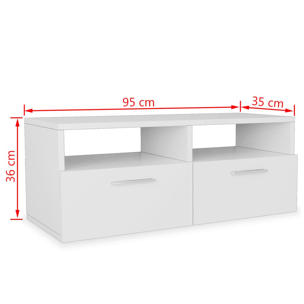 2 db fehér faforgácslap tv szekrény 95 x 35 x 36 cm