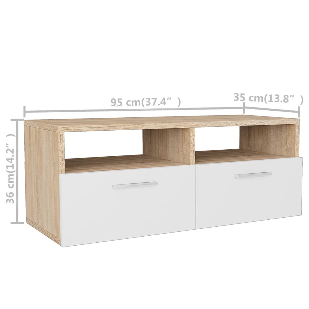 2 db tölgyfa színű/fehér faforgácslap tv szekrény 95x35x36 cm 2 db tölgyfa színű/fehér faforgácslap tv szekrény 95x35x36 cm