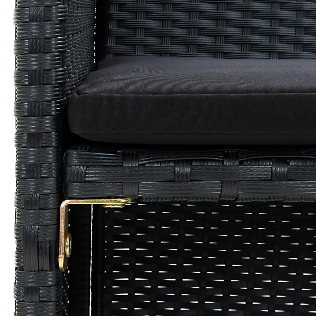 Fekete kétszemélyes polyrattan kerti kanapé párnákkal Fekete kétszemélyes polyrattan kerti kanapé párnákkal