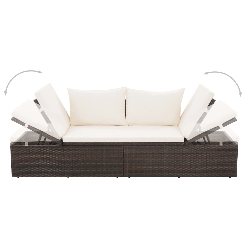 Barna polyrattan kerti ágy 195 x 60 cm