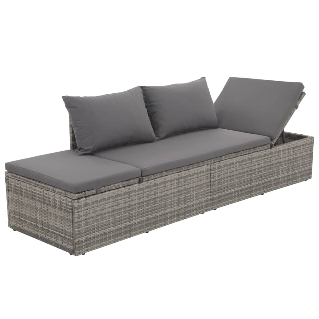 Szürke polyrattan kerti ágy 195 x 60 cm