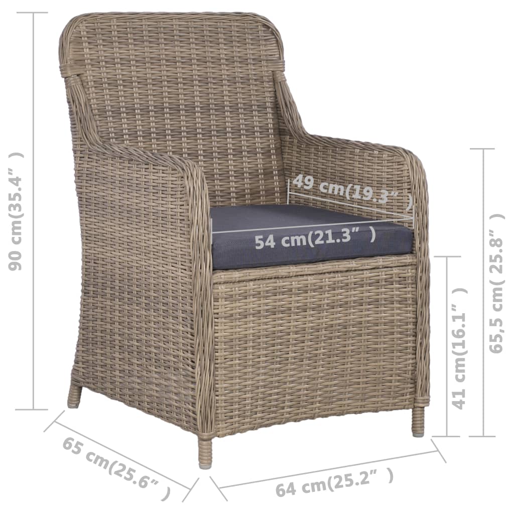 2 db barna polyrattan kültéri szék párnával