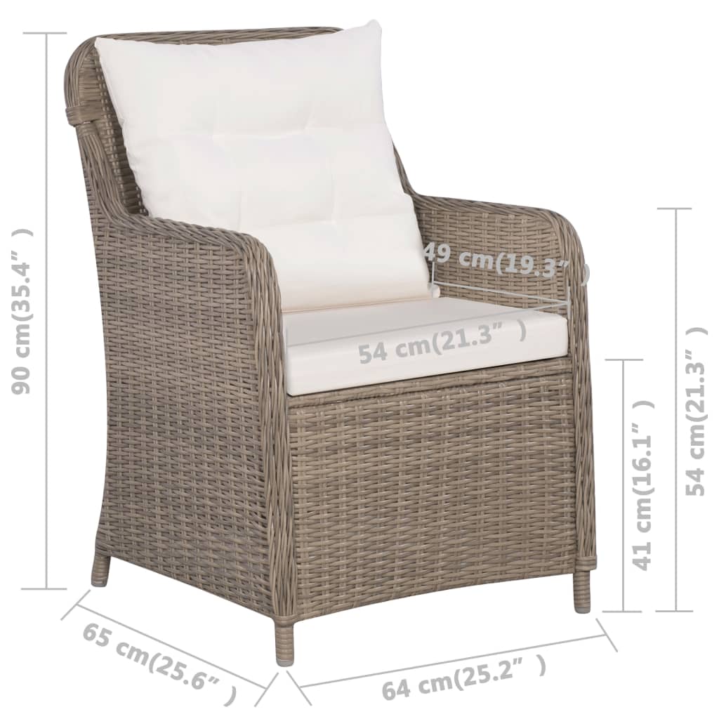 2 db barna polyrattan kültéri szék párnával