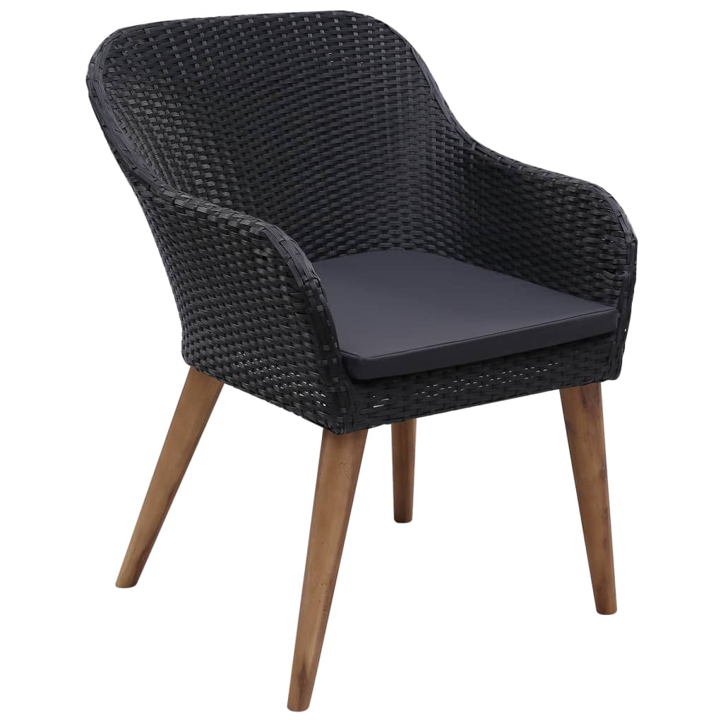 2 db fekete polyrattan kültéri szék párnával