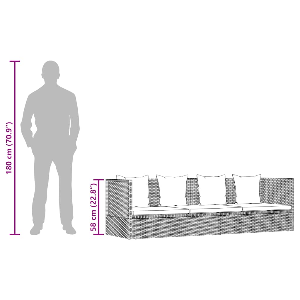 Szürke polyrattan kerti ágy 200 x 60 cm