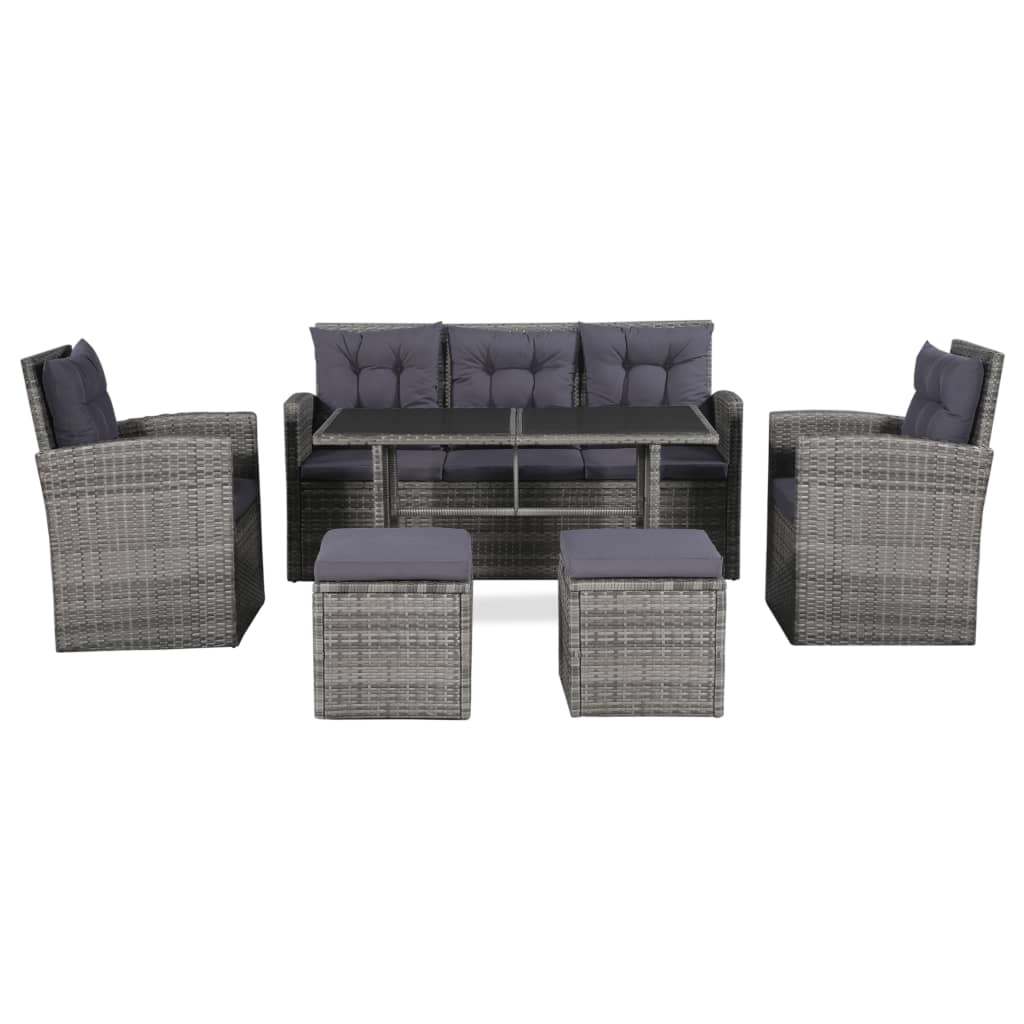 6-részes szürke polyrattan kerti bútorszett párnákkal 6-részes szürke polyrattan kerti bútorszett párnákkal
