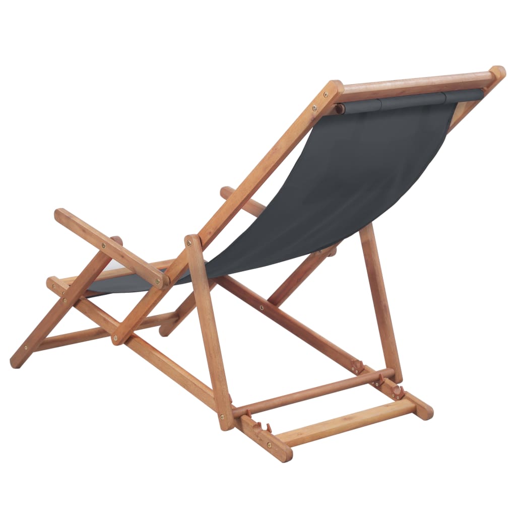 Szürke összecsukható szövetkárpitos, favázas strandszék