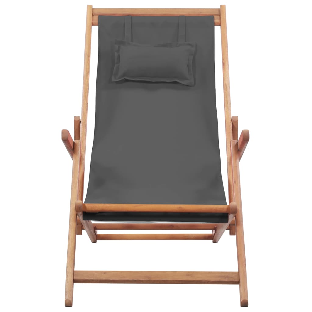 Szürke összecsukható szövetkárpitos, favázas strandszék