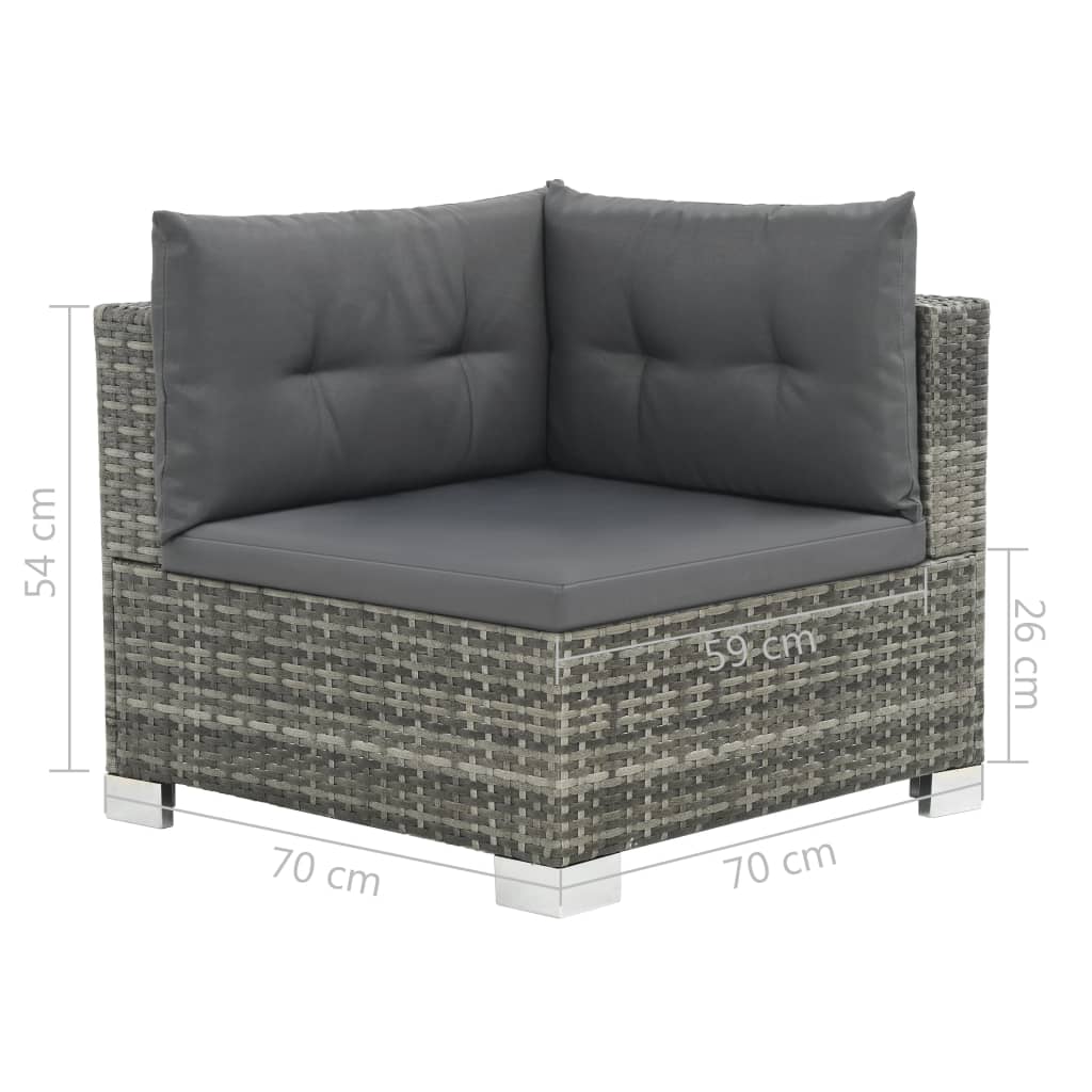 10-részes szürke polyrattan kerti bútorszett párnákkal