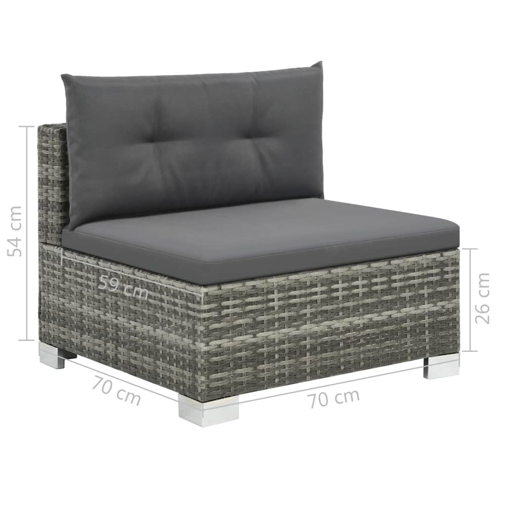10-részes szürke polyrattan kerti bútorszett párnákkal