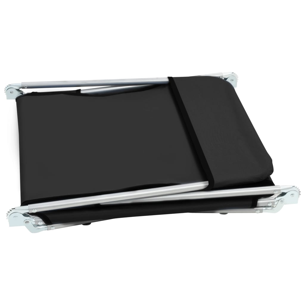 2 db fekete összecsukható acél és szövet napozóágy