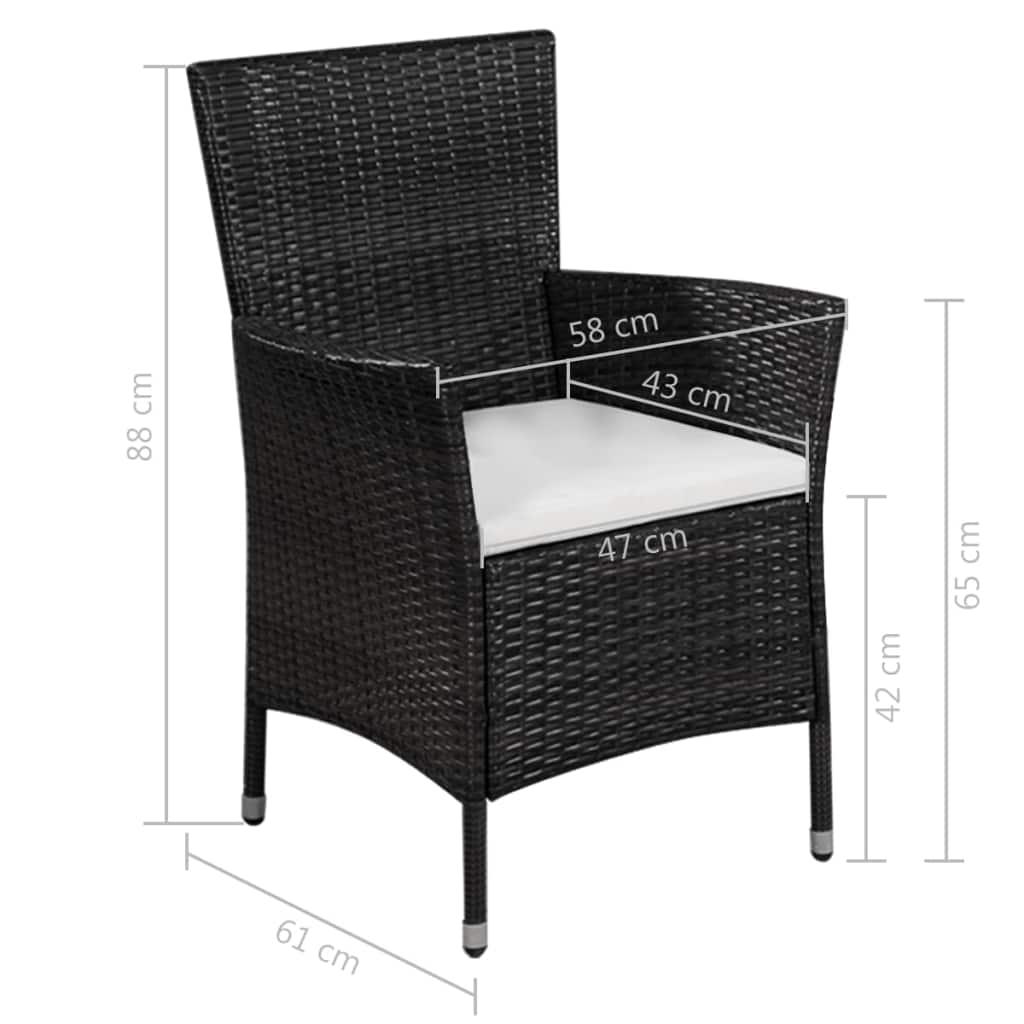 3 darabos fekete polyrattan bisztrószett