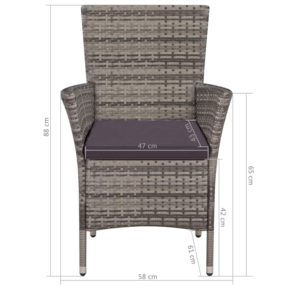 3 darabos szürke polyrattan bisztrószett