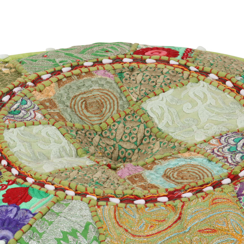 Kézzel készült kerek zöld pamut patchwork puff 40 x 20 cm