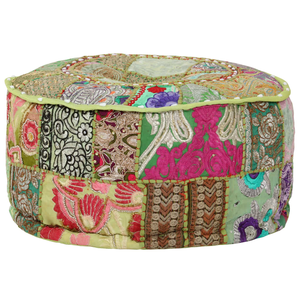 Kézzel készült kerek zöld pamut patchwork puff 40 x 20 cm