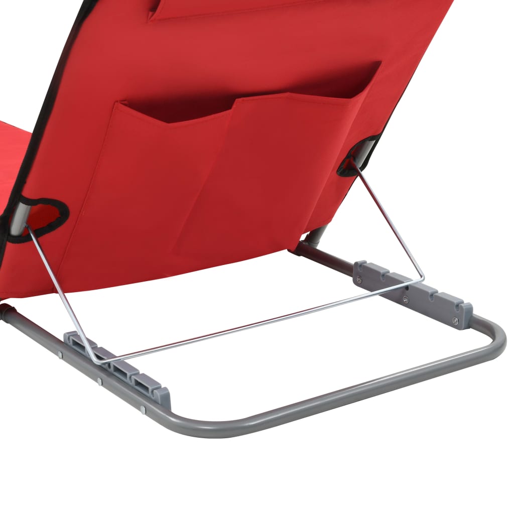 2 db piros összecsukható acél és szövet napozómatrac