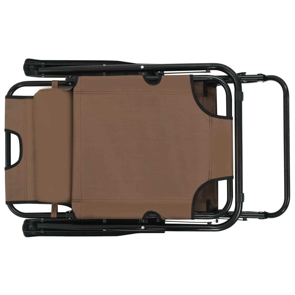 2 db barna összecsukható acél napozóágy lábtartóval