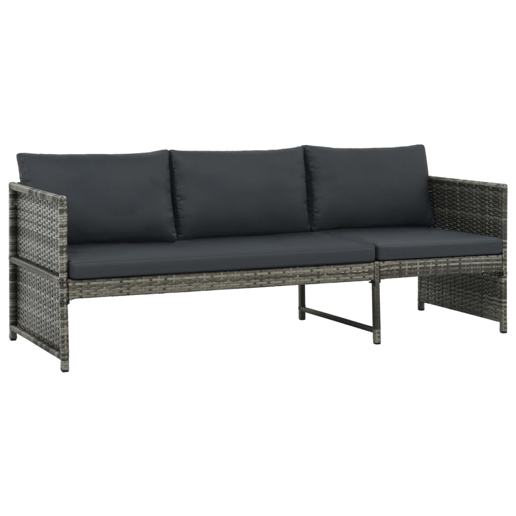 3-részes szürke polyrattan kerti bútorszett párnákkal