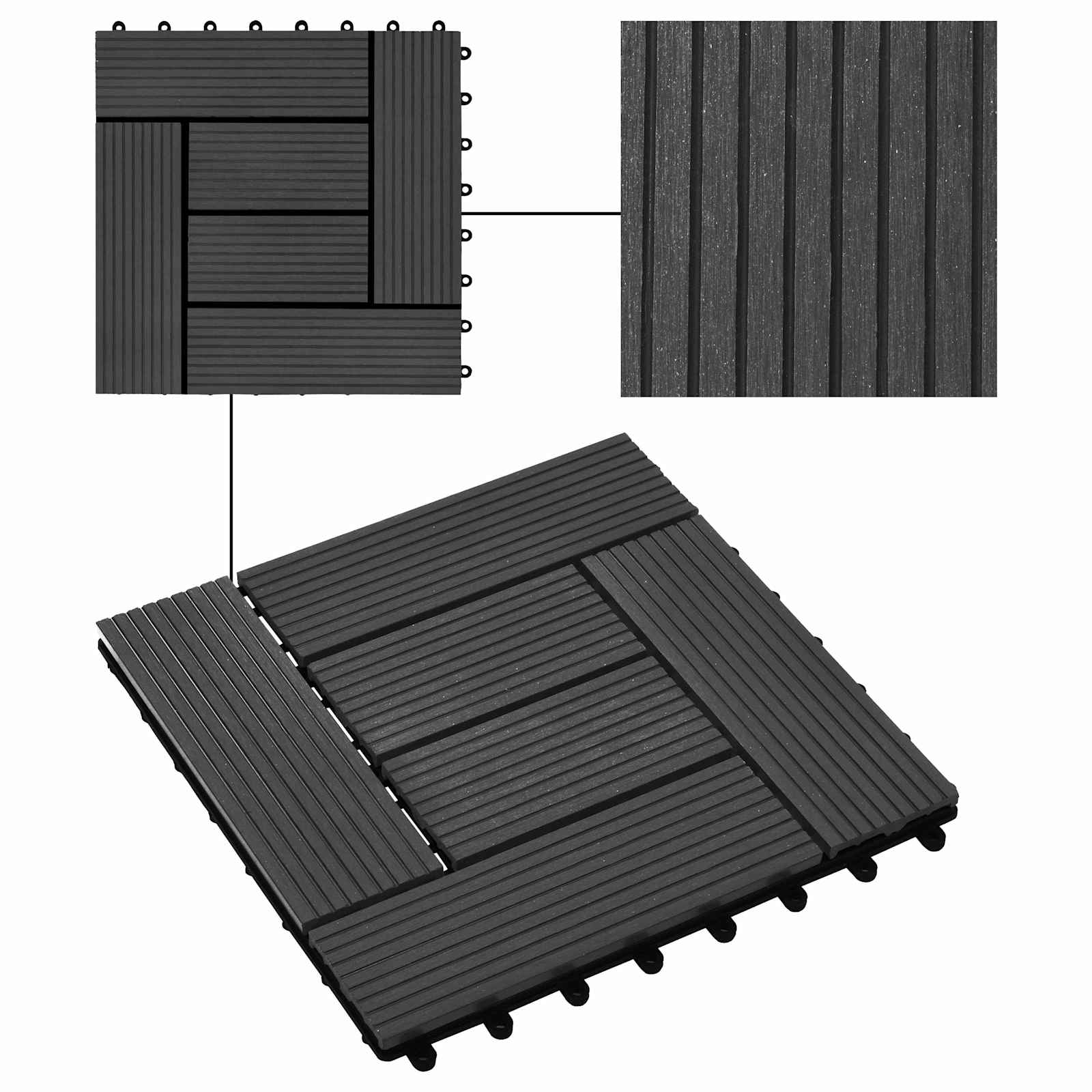 Faszegély járólap 11 pcs fekete 30 x 30 cm wpc
