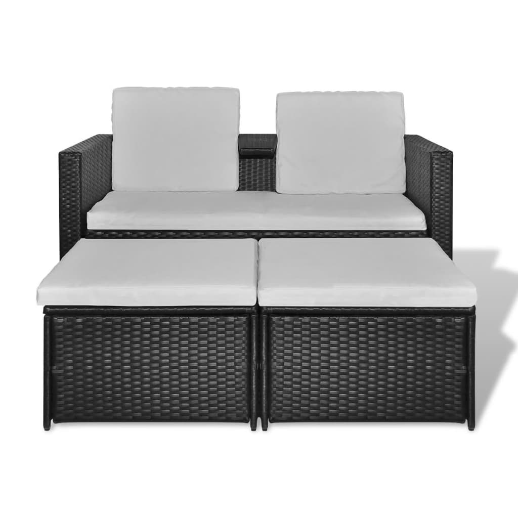 8 részes fekete kerti polyrattan pihenőszett