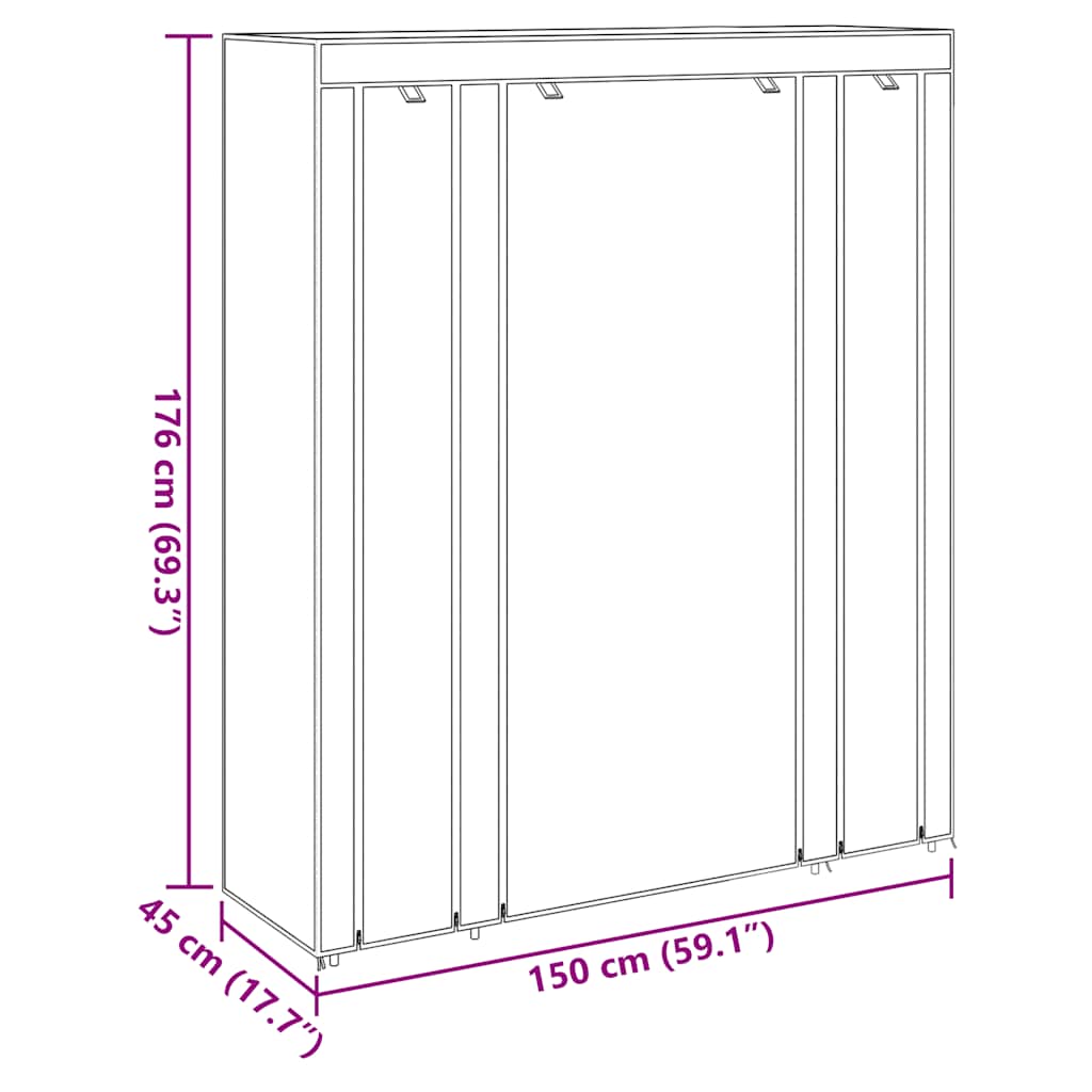 Fekete szövet ruhásszekrény tárolórekeszekkel 45x150x176 cm