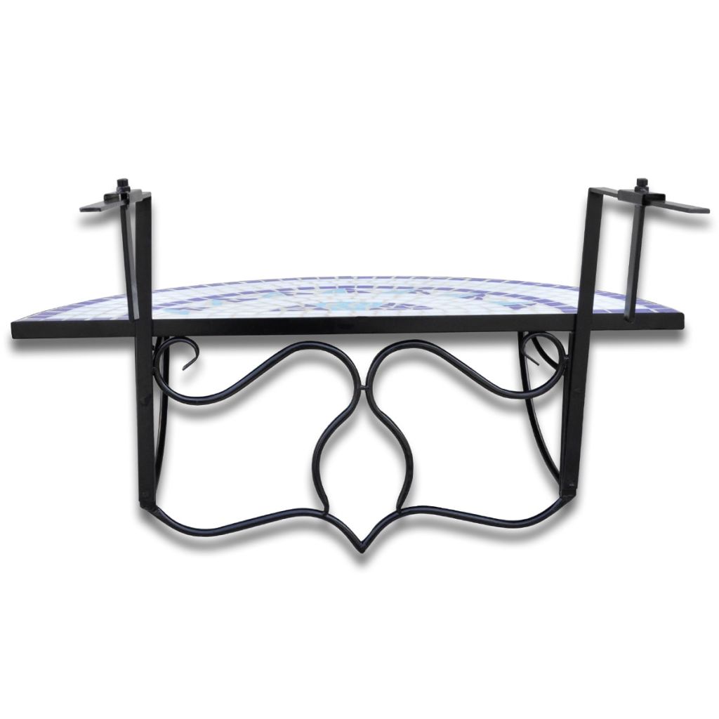 Kék és fehér mozaik felakasztható erkély asztal